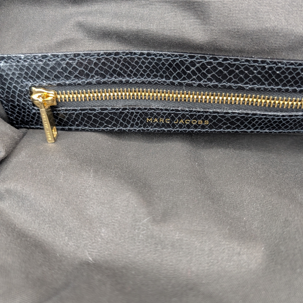 Marc Jacobs Stam Stardust Snake Print Black Leather Satchel Bag Gold Stud Detail - Picture 12 of 15
